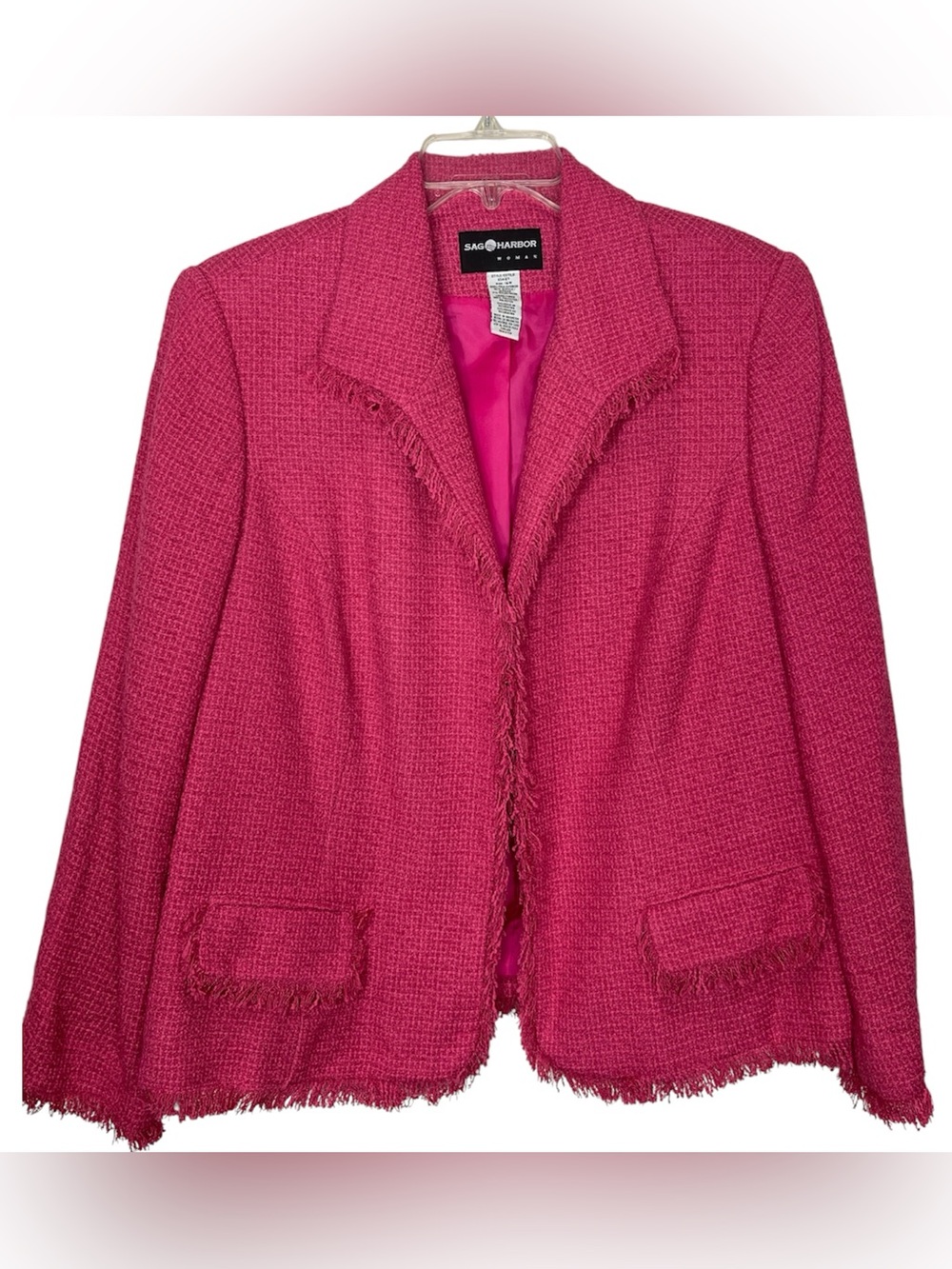 Sag Harbor Hot Pink Bouclé Fringe Blazer Jacket